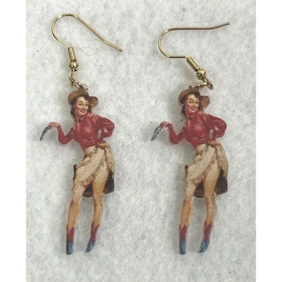 1 Pair‎ Retro Cowgirl Rodeo Earrings Western Earrings - Picture 2 of 4
